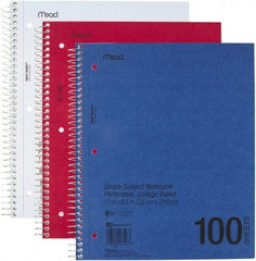 Mead - 100 Sheet, 8-1/2 x 11", College Ruled One Subject Notebook - Assorted Colors - Makers Industrial Supply