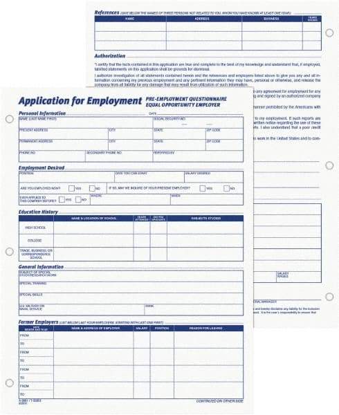 TOPS - 50 Sheet, 8-3/8 x 11", Employment Application Form - White - Makers Industrial Supply