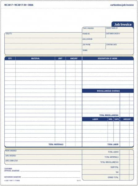 TOPS - 50 Sheet, 4-1/4 x 5-1/2", Invoice Book - Blue & White - Makers Industrial Supply