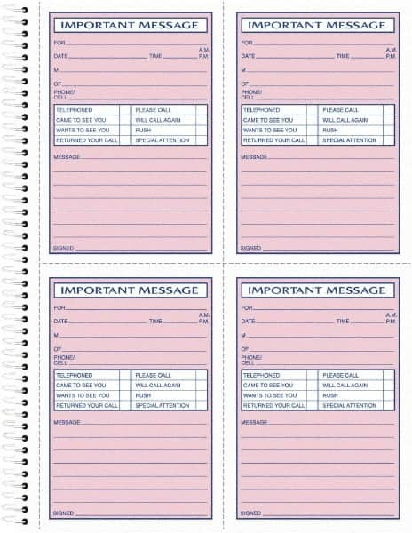 TOPS - 400 Sheet, 8-1/2 x 11-3/4", Telephone Message Book - Pink - Makers Industrial Supply