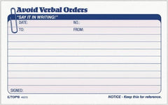 TOPS - 50 Sheet, 18 x 24", Avoid Verbal Order Book - Blue, Pink & White - Makers Industrial Supply