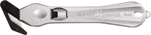 Klever Innovations - Recessed/Hook Blade Safety Cutter - 1-3/4" Carbon Steel Blade, Silver Magnesium Handle, 1 Blade Included - Makers Industrial Supply