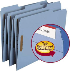 SMEAD - 8-1/2 x 11", Letter Size, Blue, File Folders with Top Tab - 11 Point Stock, Assorted Tab Cut Location - Makers Industrial Supply