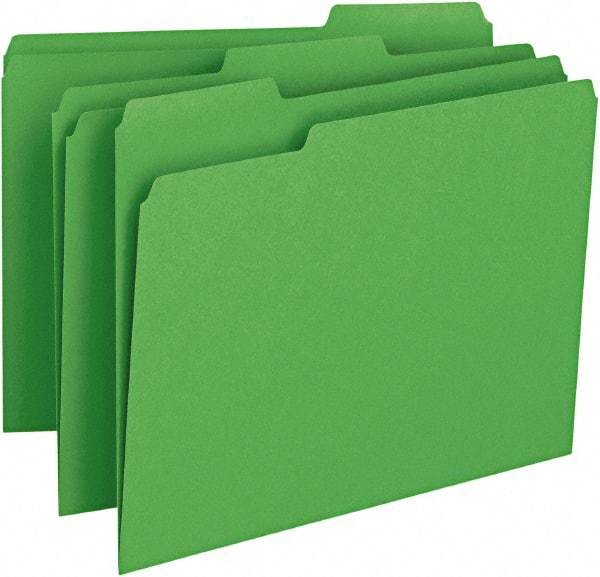 SMEAD - 8-1/2 x 11", Letter Size, Green, File Folders with Top Tab - 11 Point Stock, Assorted Tab Cut Location - Makers Industrial Supply