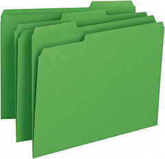 SMEAD - 8-1/2 x 11", Letter Size, Green, File Folders with Top Tab - 11 Point Stock, Assorted Tab Cut Location - Makers Industrial Supply