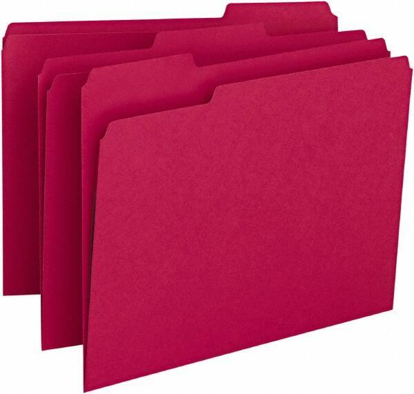 SMEAD - 8-1/2 x 11", Letter Size, Red, File Folders with Top Tab - 11 Point Stock, Assorted Tab Cut Location - Makers Industrial Supply