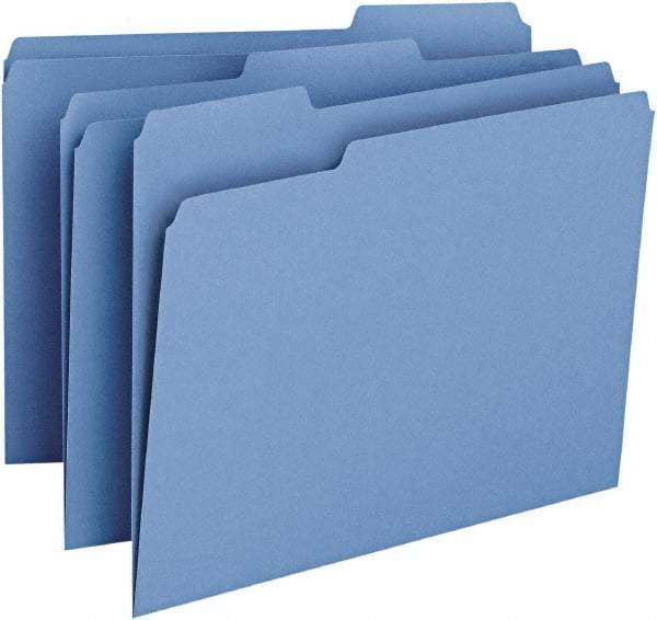 SMEAD - 8-1/2 x 11", Letter Size, Blue, File Folders with Top Tab - 11 Point Stock, Assorted Tab Cut Location - Makers Industrial Supply