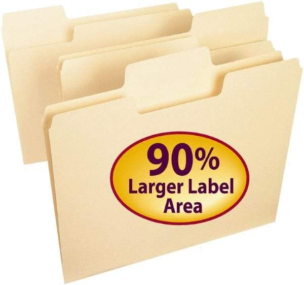 SMEAD - 8-1/2 x 11", Letter Size, Manila, File Folders with Top Tab - 11 Point Stock, Assorted Tab Cut Location - Makers Industrial Supply