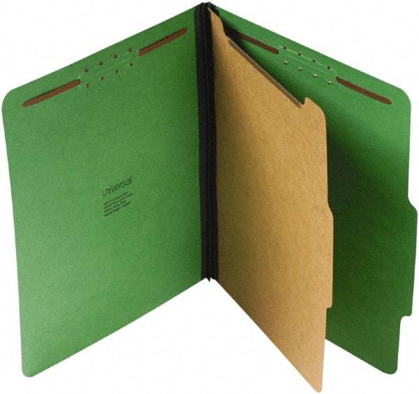 UNIVERSAL - 8-1/2 x 11", Letter Size, Emerald Green, Classification Folders with Top Tab Fastener - 25 Point Stock, Right of Center Tab Cut Location - Makers Industrial Supply