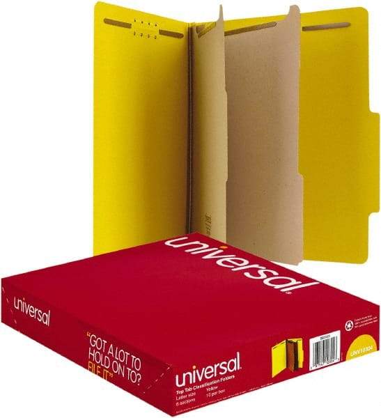 UNIVERSAL - 8-1/2 x 11", Letter Size, Yellow, Classification Folders with Top Tab Fastener - 25 Point Stock, Right of Center Tab Cut Location - Makers Industrial Supply