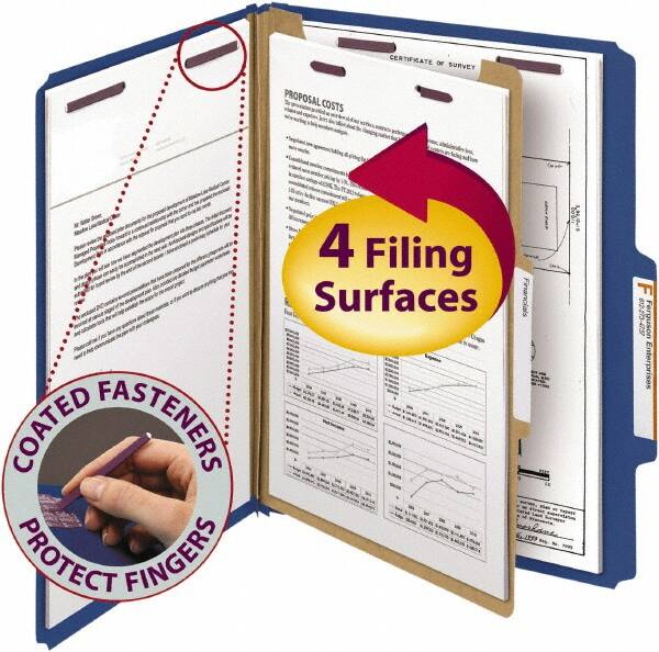 SMEAD - 8-1/2 x 11", Letter Size, Dark Blue, Classification Folders with Top Tab Fastener - 23 Point Stock, Right of Center Tab Cut Location - Makers Industrial Supply