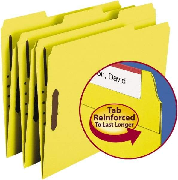 SMEAD - 8-1/2 x 11", Letter Size, Yellow, File Folders with Top Tab - 11 Point Stock, Assorted Tab Cut Location - Makers Industrial Supply