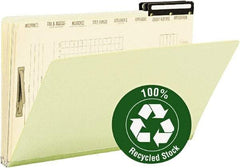 SMEAD - 9-1/2 x 14-1/2", Legal, Green, Classification Folders with Top Tab Fastener - 25 Point Stock, Right of Center Tab Cut Location - Makers Industrial Supply