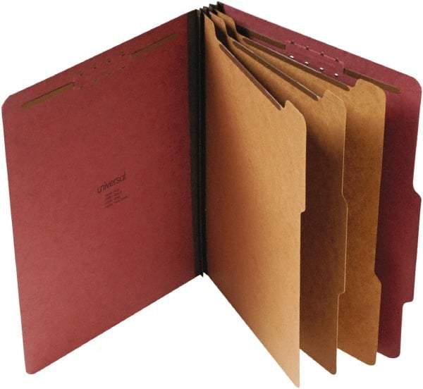 UNIVERSAL - 8-1/2 x 11", Letter Size, Red, Classification Folders with Top Tab Fastener - 25 Point Stock, Right of Center Tab Cut Location - Makers Industrial Supply