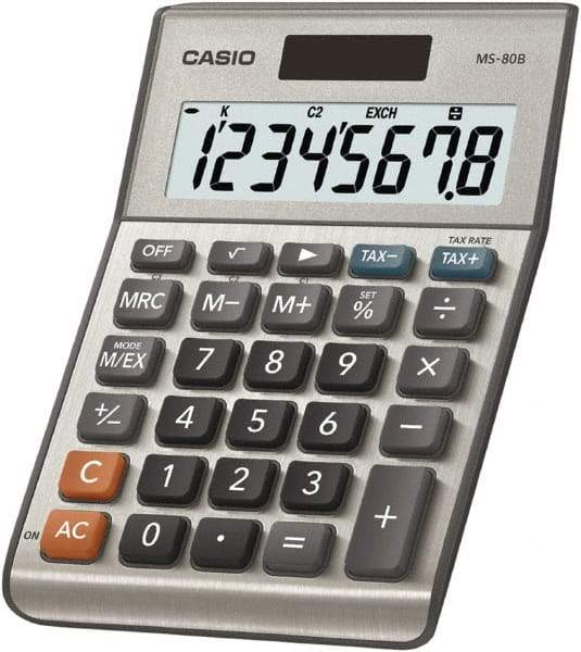 Casio - 8-Digit LCD Financial Calculator - 8 x 1 Display Size, Silver, Battery & Solar Powered, 1-1/2" Long x 5-3/4" Wide - Makers Industrial Supply