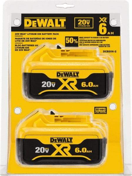 DeWALT - 20 Volt Lithium-Ion Power Tool Battery - 6 Ahr Capacity, 1 hr Charge Time, Series 20V Max - Makers Industrial Supply