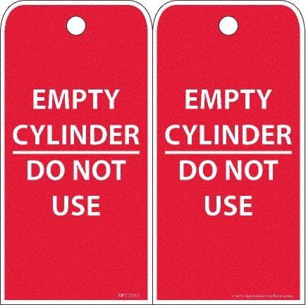 NMC - 6" High x 3" Long, EMPTY CYLINDER-DO NOT USE, English Safety & Facility Accident Prevention Tag - 2 Sides, White Poly - Makers Industrial Supply