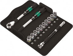 Wera - 13 Piece 1/2" Drive Thin Wall Standard Socket Set - 6 Points, 10 to 19mm, Metric Measurement Standard - Makers Industrial Supply