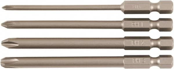 Wiha - 4 Piece, Bit Set - 1/4" Drive, Phillips Point - Makers Industrial Supply