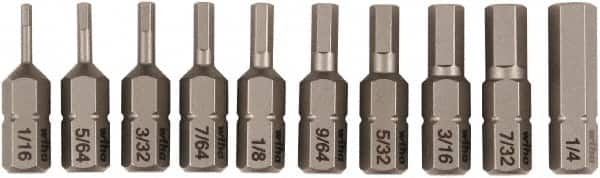 Wiha - 10 Piece, 1/4" Drive Screwdriver Insert Bit Set - 1/16 to 1/4" Hex - Makers Industrial Supply