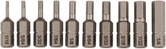 Wiha - 10 Piece, 1/4" Drive Screwdriver Insert Bit Set - 1/16 to 1/4" Hex - Makers Industrial Supply