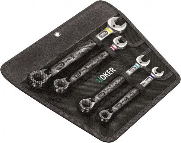 Wera - 4 Piece, 7/16" to 3/4", Combination Wrench Set - Inch Measurement Standard, Chrome Vanadium Finish, Comes in Nylon Pouch - Makers Industrial Supply