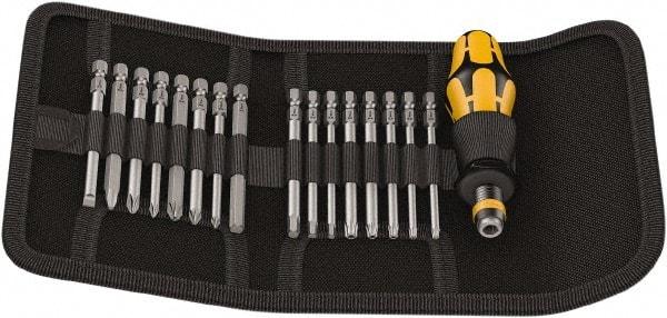 Wera - 17 Piece, 1/4" Drive Screwdriver Bit Set - #1, #2 & #3 Phillips, 3 to 6mm Hex, #1, #2 & #3 Pozidriv, 1.0x5.5mm Slotted - Makers Industrial Supply