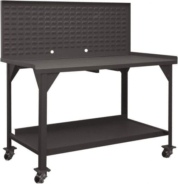 Durham - Louvered Panel Mobile Work Bench - Steel, Fixed Leg, Gray, 60" Long x 30" Deep x 30-1/4" High - Makers Industrial Supply