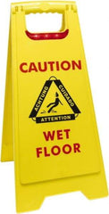 O-Cedar - Caution - Cuidado - Wet Floor - Piso Mojado, 12" Wide x 25" High, Plastic Floor Sign - English/Spanish, A-Frame, Red & Black on Yellow, For Accident Prevention - Makers Industrial Supply