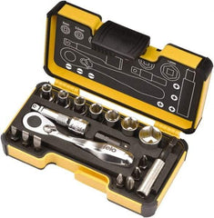 Felo - 18 Piece, 1/4" Drive Screwdriver Mini-Ratchet Bit Kit - #1 to #3 Phillips, 3/16, 1/4 & 9/32" Slotted - Makers Industrial Supply