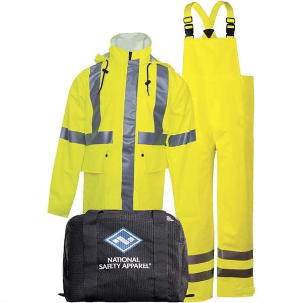 National Safety Apparel - Size S Hi-Viz Yellow Flame Resistant/Retardant Rain High Visibility Two Piece Suit - Exact Industrial Supply