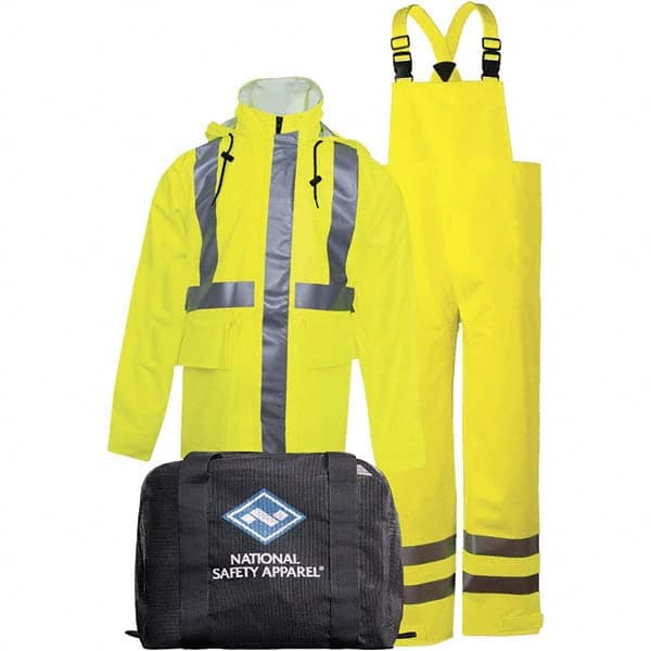 National Safety Apparel - Size S Hi-Viz Yellow Flame Resistant/Retardant Rain High Visibility Two Piece Suit - Exact Industrial Supply