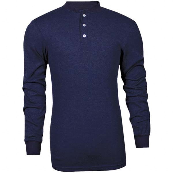 National Safety Apparel - Size M Navy Blue Flame Resistant/Retardant Long Sleeve T-Shirt - Exact Industrial Supply