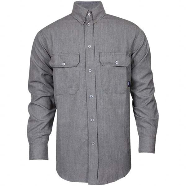 National Safety Apparel - Size L Gray Flame Resistant/Retardant Long Sleeve Button Down Shirt - Exact Industrial Supply