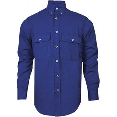 National Safety Apparel - Size M Royal Blue Flame Resistant/Retardant Long Sleeve Button Down Shirt - Exact Industrial Supply