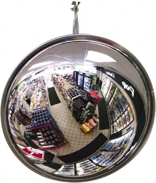 Se-Kure Domes&Mirrors - Indoor Round Convex Safety, Traffic & Inspection Mirrors - Acrylic Lens, Hardboard Backing, 16" Diam, 48' Max Covered Distance - Makers Industrial Supply