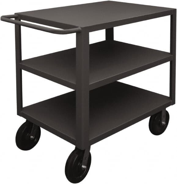 Durham - 5,000 Lb Capacity, 24" Wide x 36" Long x 40-1/4" High Heavy Duty Service Cart - 3 Shelf, Steel, 2 Rigid/2 Swivel Casters - Makers Industrial Supply