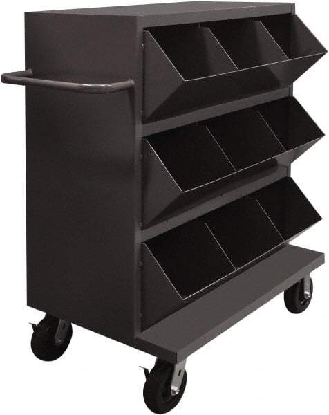 Durham - 2,400 Lb Capacity, 24" Wide x 36" Long x 49-1/4" High Storage Bin Cart - 9 Slot, Steel, 2 Rigid/2 Swivel Casters - Makers Industrial Supply