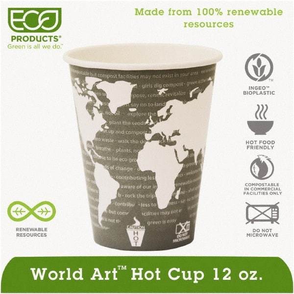 ECO PRODUCTS - World Art Renewable Compostable Hot Cups, 12 oz, 50/PK, 20 PK/CT - World Art Design - Makers Industrial Supply