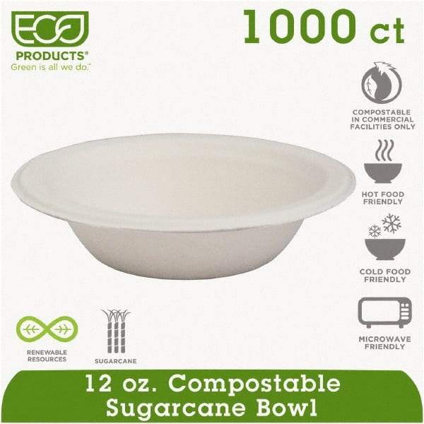 ECO PRODUCTS - Renewable & Compostable Sugarcane Bowls - 12 oz, 50/PK, 20 PK/CT - White - Makers Industrial Supply