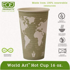 ECO PRODUCTS - World Art Renewable Compostable Hot Cups, 16 oz, 50/PK, 20 PK/CT - World Art Design - Makers Industrial Supply