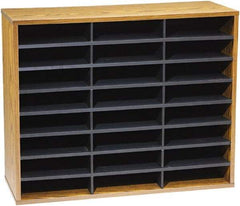 FELLOWES - 29" Wide x 11-7/8" Deep x 23-7/16" High, 24 Compartments, Corrugated Fiberboard & Laminated Literature Organizer - Medium Oak, 9" Compartment Width x 2-1/2" Compartment Depth x 11" Compartment Height - Makers Industrial Supply