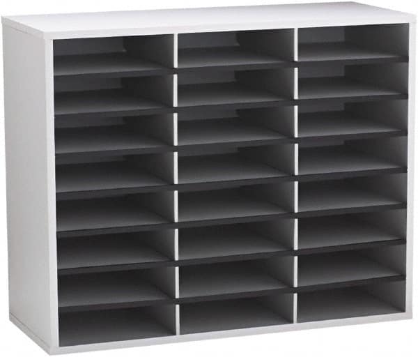 FELLOWES - 29" Wide x 11-7/8" Deep x 23-7/16" High, 24 Compartments, Corrugated Fiberboard & Laminated Literature Organizer - Dove Gray, 9" Compartment Width x 2-1/2" Compartment Depth x 11" Compartment Height - Makers Industrial Supply