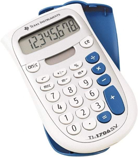 Texas Instruments - LCD Handheld Calculator - 3 x 5 Display Size, White & Blue, Battery & Solar Powered, 1" Long x 4.6" Wide - Makers Industrial Supply