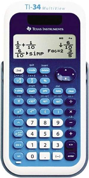 Texas Instruments - LCD Scientific Calculator - 3 x 5.8 Display Size, Blue & White, Battery & Solar Powered, 9.8" Long x 6.8" Wide - Makers Industrial Supply