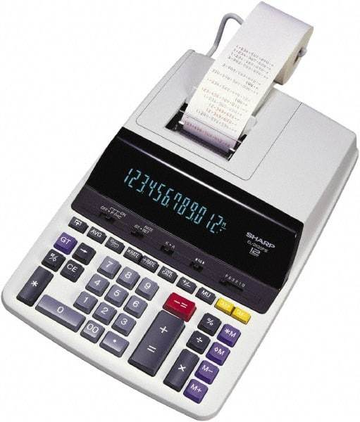 Sharp - Fluorescent Printing Calculator - 17mm Display Size, Light Gray, AC Powered, 16.1" Long x 10" Wide - Makers Industrial Supply