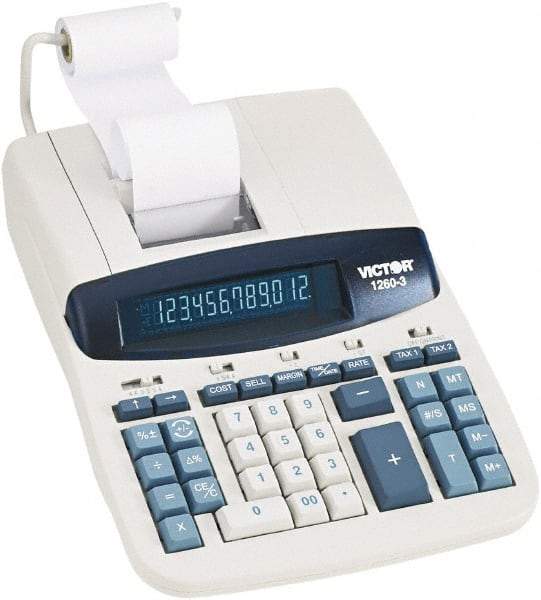 Victor - Fluorescent Printing Calculator - 8 x 11 Display Size, White, AC Powered, 6" Long x 11.4" Wide - Makers Industrial Supply