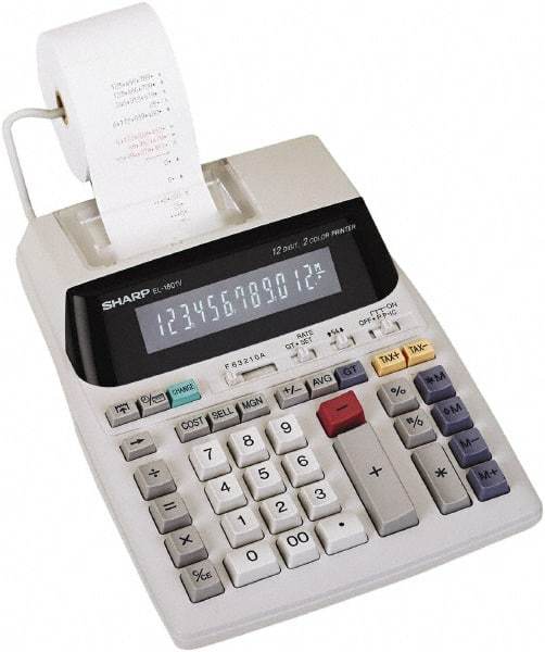 Sharp - Fluorescent Printing Calculator - 7-5/8 x 10-1/8 Display Size, Light Gray, AC Powered, 3-7/16" Long x 8-3/8" Wide - Makers Industrial Supply