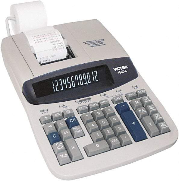 Victor - Fluorescent Printing Calculator - 8-3/4 x 12-1/2 Display Size, Light Gray, AC Powered, 6" Long x 11.9" Wide - Makers Industrial Supply