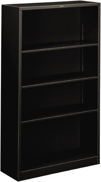 Hon - 4 Shelf, 59" High x 34-1/2" Wide Bookcase - 11-3/4" Deep, Steel, Black - Makers Industrial Supply